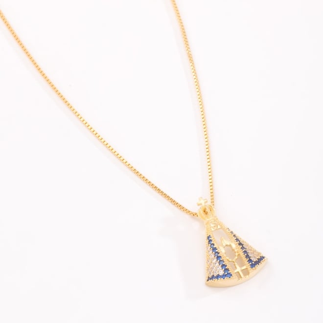 GR-02301 COLAR BANHADO A OURO 18K COM PINGENTE DE N. S. APARECIDA CRAVEJADO.