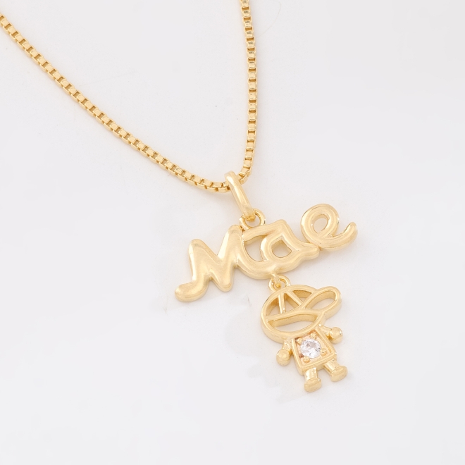GR-02392 COLAR BANHADO A OURO 18K COM PINGENTE MÃE E MENINO 