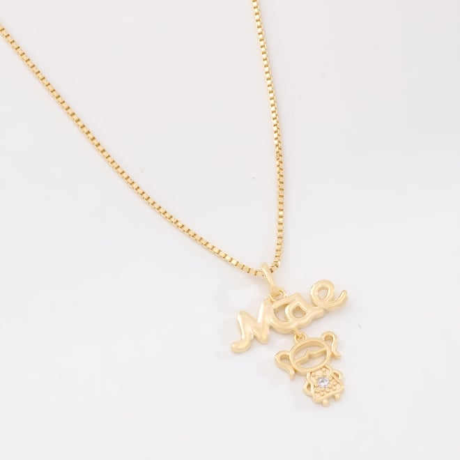 GR-02393 COLAR BANHADO A OURO 18K COM PINGENTE MÃE DE MENINA
