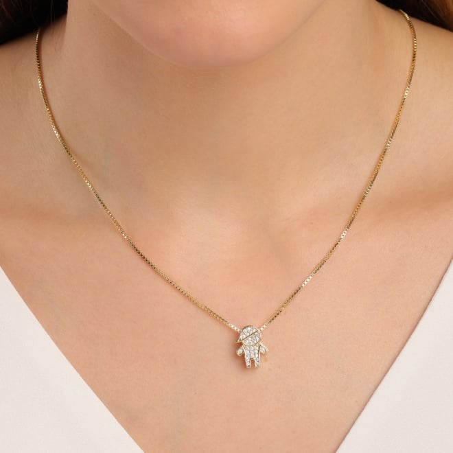 GR-02524 COLAR BANHADO A OURO 18K COM PINGENTE DE MENINO CRAVEJADO