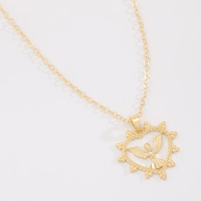 GR-02530 COLAR BANHADO A OURO 18K COM PINGENTE DE ESPÍRITO SANTO EM CORAÇÃO
