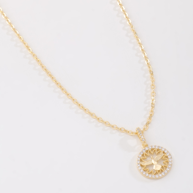 GR-02533 COLAR BANHADO A OURO 18K COM PINGENTE REDONDO DO ESPÍRITO SANTO E DETALHES EM ZIRCÔNIA
