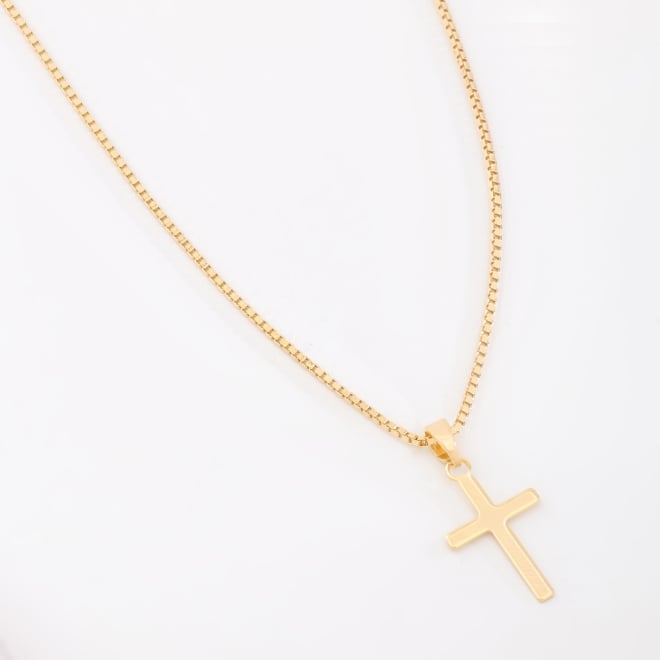 GR-03013 COLAR BANHADO A OURO 18K COM PINGENTE EM FORMATO DE CRUZ LISA