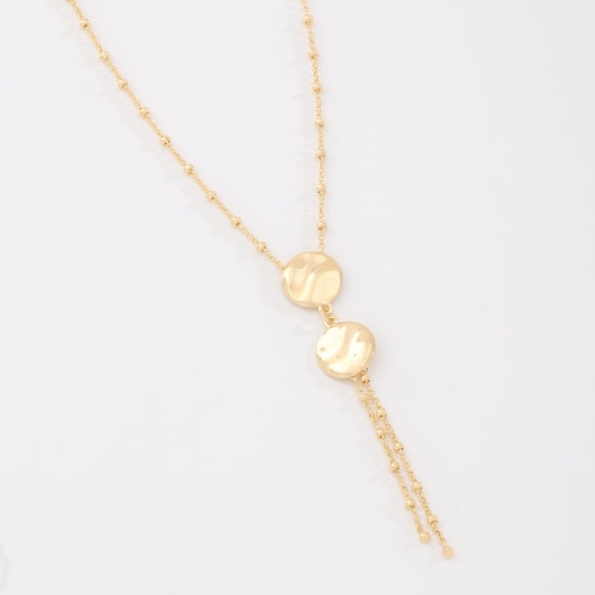 GR-03018 COLAR BANHADO A OURO 18K COM CORRENTE DELICADA E DETALHES EM ESFERAS, COM PINGENTES EM FORMATO ORGÂNICO