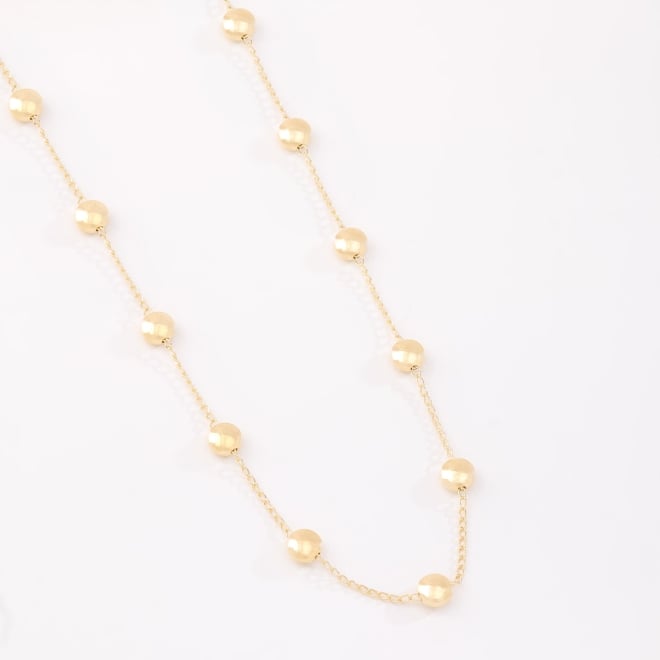 GR-03028 COLAR LONGO BANHADO A OURO 18K COM ESFERAS POLIDAS DISTRIBUÍDAS AO LONGO DA CORRENTE
