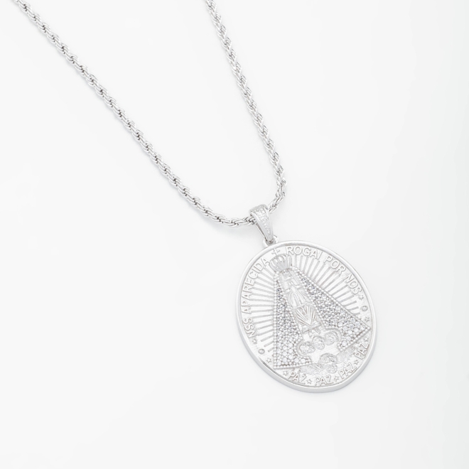 GRB-2596 COLAR RÓDIO COM MEDALHA DE NOSSA SENHORA APARECIDA DETALHADA