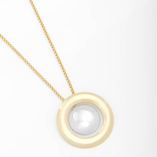 GRM-01631 COLAR BANHADO A OURO 18K COM PINGENTE CIRCULAR E DETALHE CENTRAL BANHADO A RÓDIO