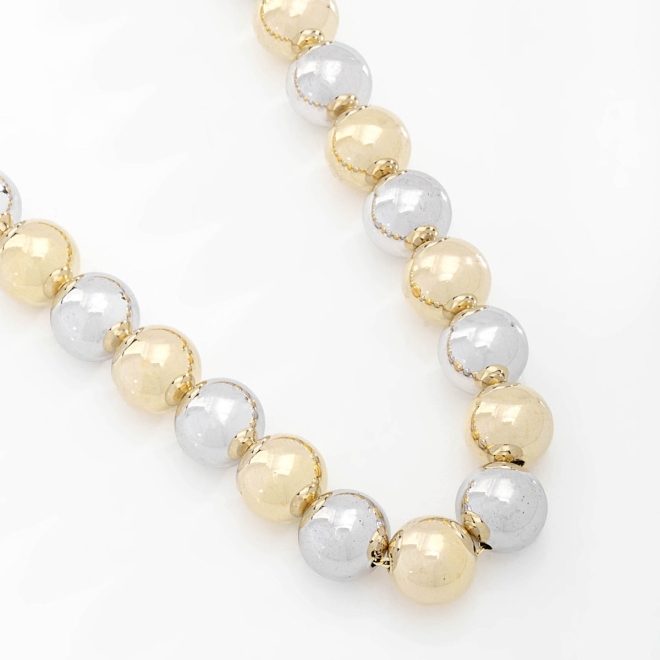 GRM-01670 COLAR BANHADO A OURO 18K E RÓDIO COM ESFERAS POLIDAS EM MIX DE BANHOS