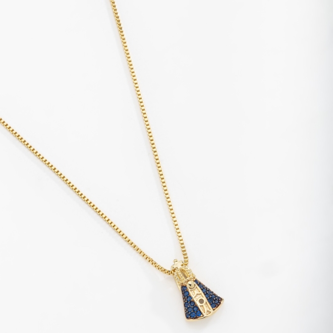 GRN-01101 COLAR BANHADO A OURO 18K COM PINGENTE DE N. S. APARECIDA CRAVEJADO