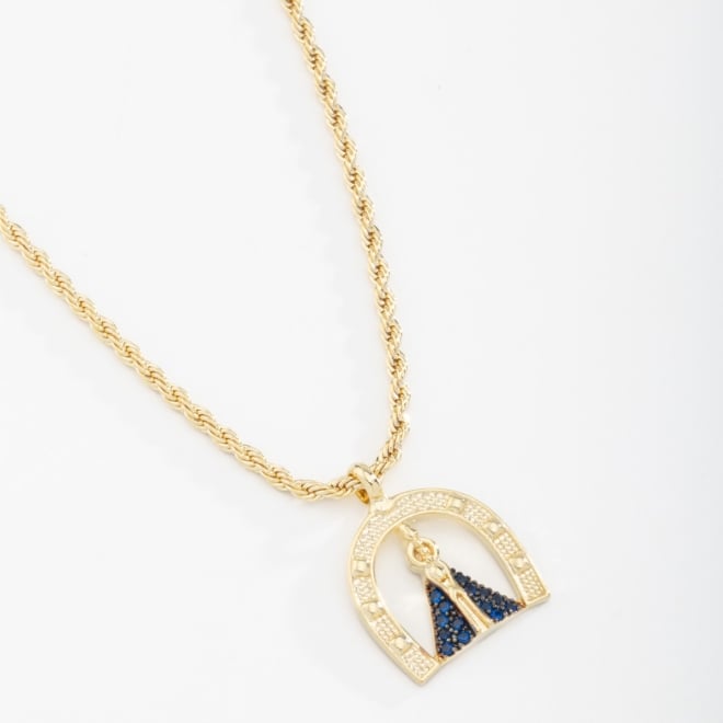 GRN-01287 COLAR DE NOSSA SENHORA APARECIDA EM DETALHES AZUL MARINHO E ZIRCÔNIAS