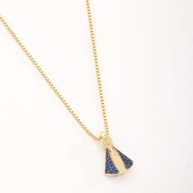 GRN-01966 COLAR BANHADO A OURO 18K COM PINGENTE DE NOSSA SENHORA APARECIDA CRAVEJADO EM ZIRCÔNIAS