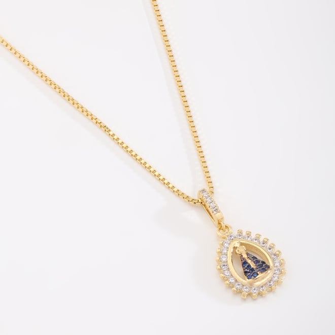 GRN-02021 COLAR BANHADO A OURO 18K COM PINGENTE DE N. S. APARECIDA CRAVEJADO EM ZIRCÔNIAS
