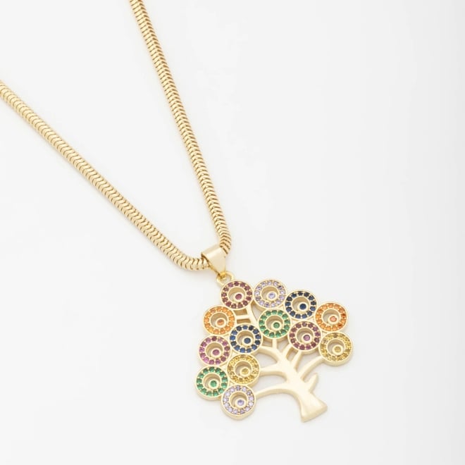 GX-0035 COLAR BANHADO A OURO 18K COM CORRENTE ELO SNAKE E PINGENTE SOFISTICADO EM FORMATO DE ÁRVORE DA VIDA