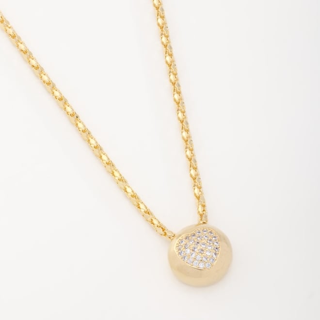 GX-0104 COLAR BANHADO A OURO 18K EM MALHA E PINGENTE ESFERA COM CORAÇÃO CRAVEJADO