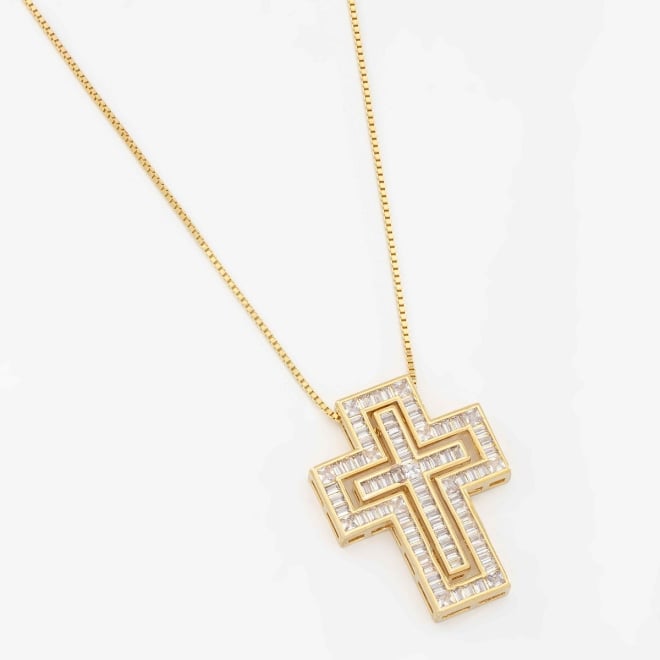 GX-0157 COLAR BANHADO A OURO 18K COM CORRENTE VENEZIANA E PINGENTE EM FORMATO DE CRUZ