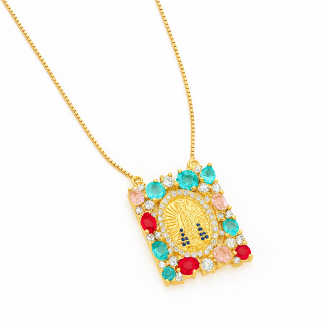 GX-0195 COLAR BANHADO A OURO 18K COM PINGENTE DE NOSSA SENHORA