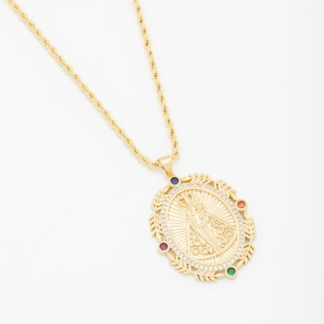 GX-0235 COLAR COM PINGENTE OVAL DE NOSSA SENHORA APARECIDA