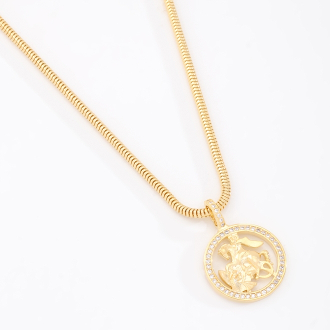 GX-0247 COLAR BANHADO A OURO 18K COM CORRENTE ELO SNAKE REDONDO 2,5 MM E PINGENTE SÃO JORGE