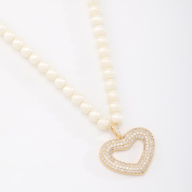 GX-0303 COLAR BANHADO A OURO 18K COM PÉROLAS E PINGENTE DE CORAÇÃO 