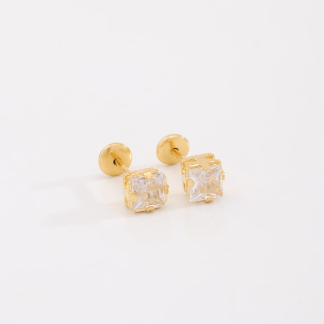 KBFI-0008 KIT COM 10 PARES DE BRINCOS INFANTIS BANHADOS A OURO 18K COM PEDRA EM ZIRCÔNIA