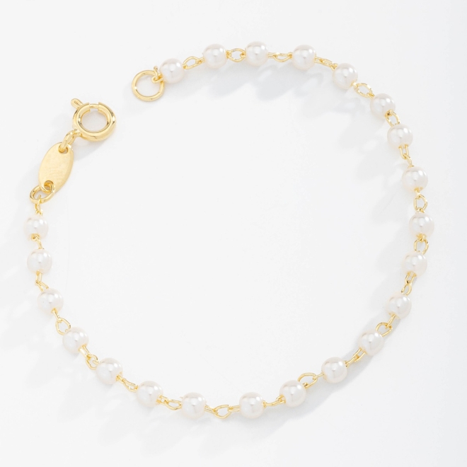 KPI-0042 KIT PULSEIRA INFANTIL BANHADA A OURO 18K COM PÉROLAS