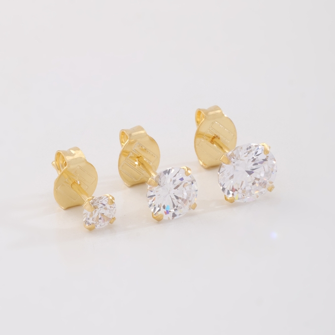 KTBF-0006 TRIO DE BRINCOS BANHADOS A OURO 18K COM PEDRAS EM ZIRCÔNIA