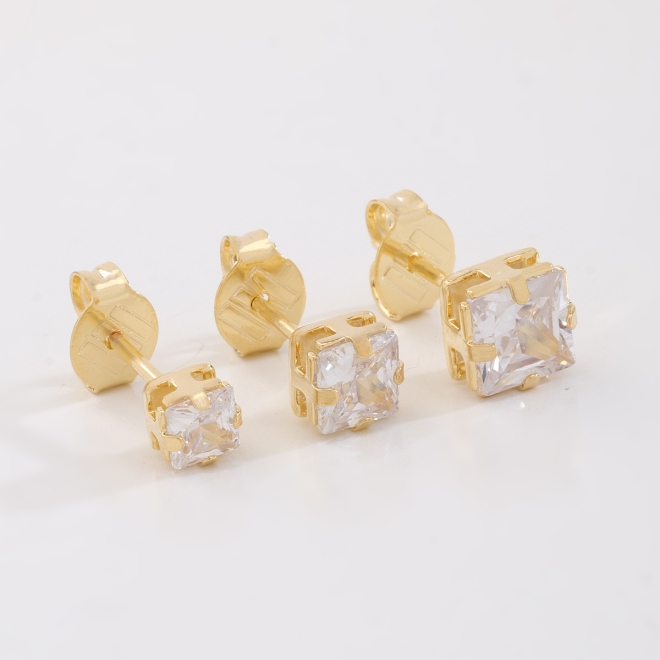 KTBF-0013-TRIO DE BRINCOS QUADRADOS COM ZIRCÔNIA