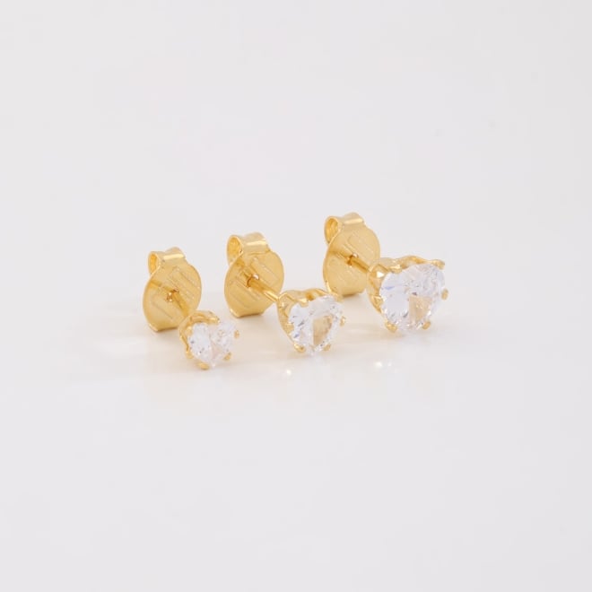 KTBF-0026 KIT COM 10 PARES DE BRINCOS TRIOS BANHADOS A OURO 18K COM ZIRCÔNIAS EM FORMATO DE CORAÇÃO