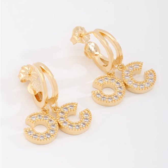 OUTB-00092 BRINCO BANHADO A OURO 18K EM FORMATO DE ARGOLINHA COM PINGENTE DUPLO