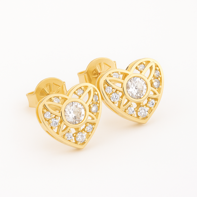OUTB-00484 BRINCO BANHADO A OURO 18K CORAÇÃO EM ZIRCÔNIAS