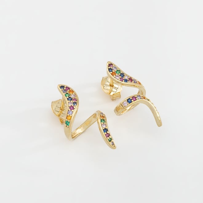 OUTB-01308-BRINCO EAR CUFF COM ZIRCÔNIAS COLORIDAS