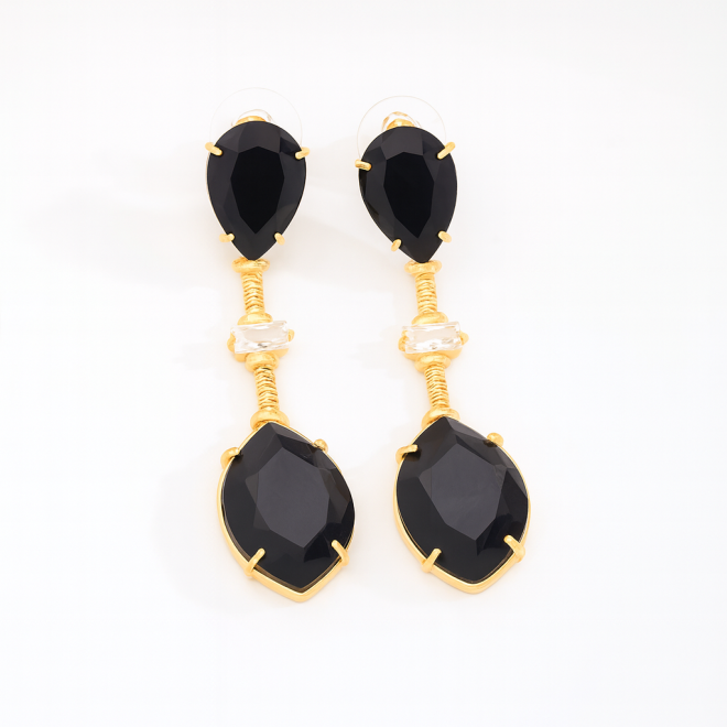 OUTB-10815 BRINCO BANHADO A OURO 18K COM DESIGN ALONGADO E PEDRAS LAPIDADAS