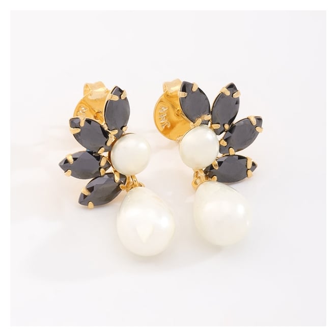 OUTB-12160 BRINCO BANHADO A OURO 18K COM ZIRCONIAS PRETAS  E PÉROLAS