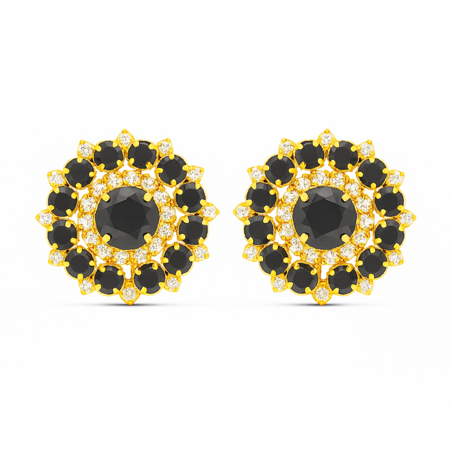 OUTB-12669 BRINCO BANHADO A OURO 18K COM ZIRCÔNIAS NEGRAS E DETALHES EM ZIRCÔNIAS CRISTAL