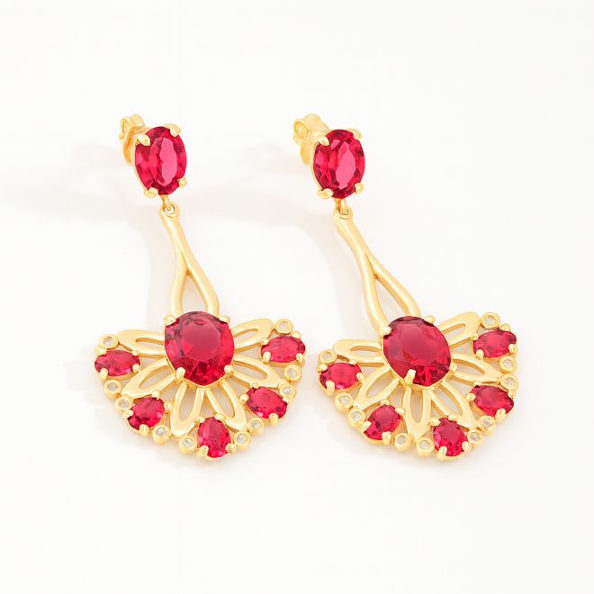 OUTB-12878 BRINCO BANHADO A OURO 18K COM DESIGN ELEGANTE EM FORMATO DE LEQUE