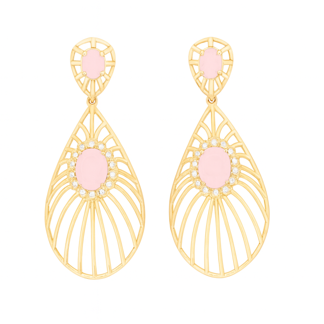 OUTB-13268 BRINCO BANHADO A OURO 18K COM PEDRA OVAL E DETALHES VAZADOS