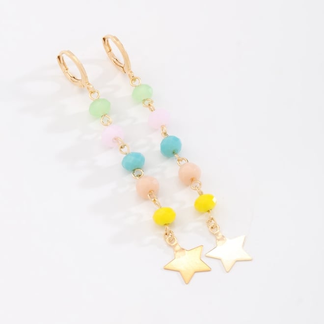 OUTB-15074 BRINCO BANHADO A OURO 18K COM PINGENTE DE ESTRELA E DETALHES EM PEDRAS COLORIDAS