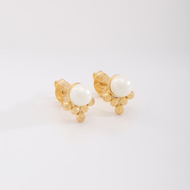 OUTB-16067 BRINCO BANHADO A OURO 18K COM DETALHE EM PÉROLA E ESFERAS POLIDAS
