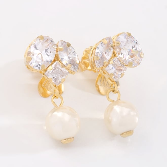 OUTB-16092 BRINCO BANHADO A OURO 18K COM ZIRCÔNIAS LAPIDADAS E DETALHE EM PÉROLA