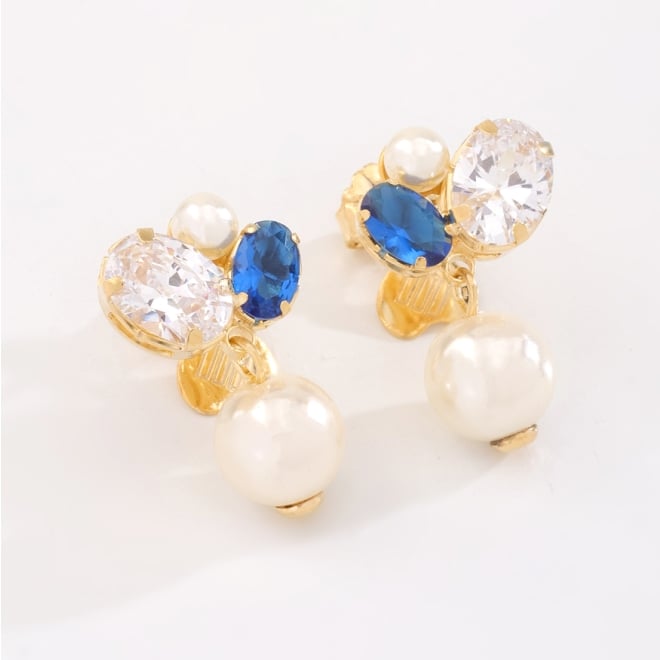 OUTB-16099 BRINCO BANHADO A OURO 18K COM ZIRCÔNIAS OVAIS E DETALHES EM PÉROLAS