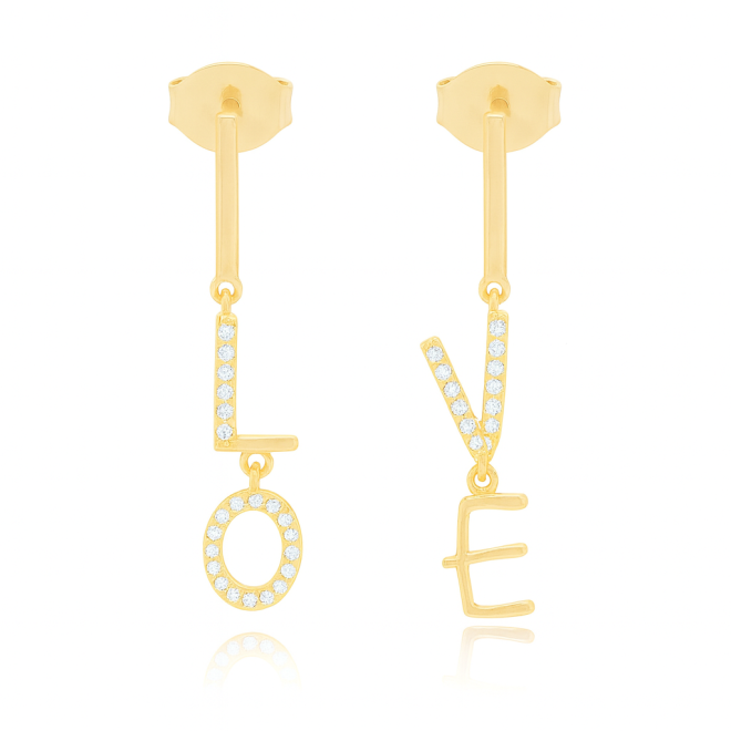 OUTB-16334 BRINCO BANHADO A OURO 18K COM LETRAS FORMANDO A PALAVRA LOVE