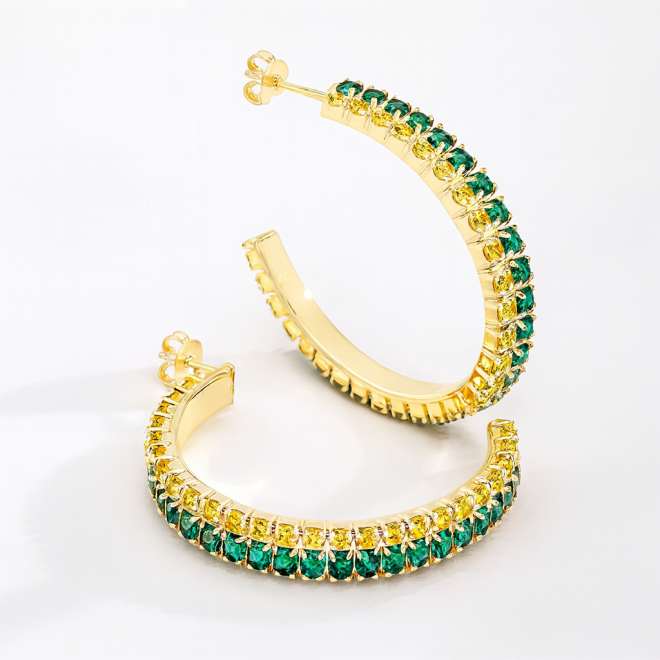 OUTBBB-00002 BRINCO ARGOLA BANHADO A OURO 18K COM DUAS FILEIRAS DE ZIRCÔNIAS