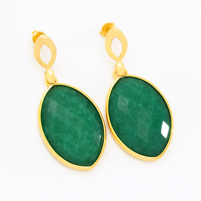 OUTBG-0473 BRINCO BANHADO A OURO 18K EM FORMATO DE GOTA COM PEDRA NATURAL