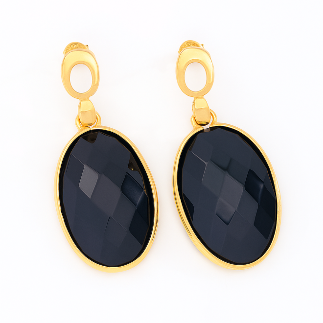 OUTBG-0476 BRINCO BANHADO A OURO 18K EM FORMATO OVAL COM PEDRA NATURAL