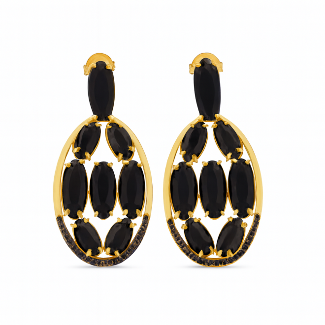 OUTBRN-12428 BRINCO BANHADO A OURO 18K COM DESIGN OVAL E ZIRCONIAS LAPIDADAS