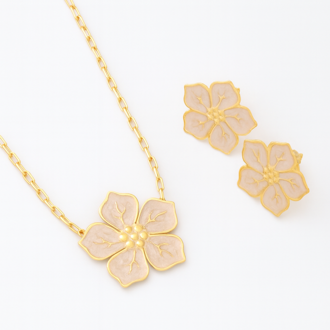 OUTCJ-00192 CONJUNTO BANHADO A OURO 18K EM FORMATO DE FLOR