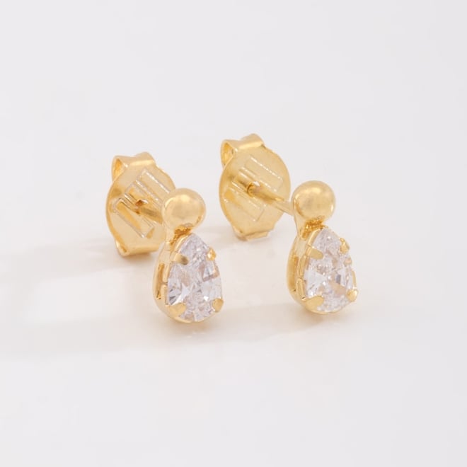 OUTKB-0058 KIT COM 10 PARES DE BRINCOS BANHADOS A OURO 18K COM PEDRA EM FORMATO DE GOTA EM ZIRCÔNIA