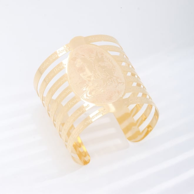 OUTMB-0015 BRACELETE BANHADA A OURO 18K TIPO MANJEDOURA COM DETALHE DE SÃO JORGE E GRAVAÇÕES