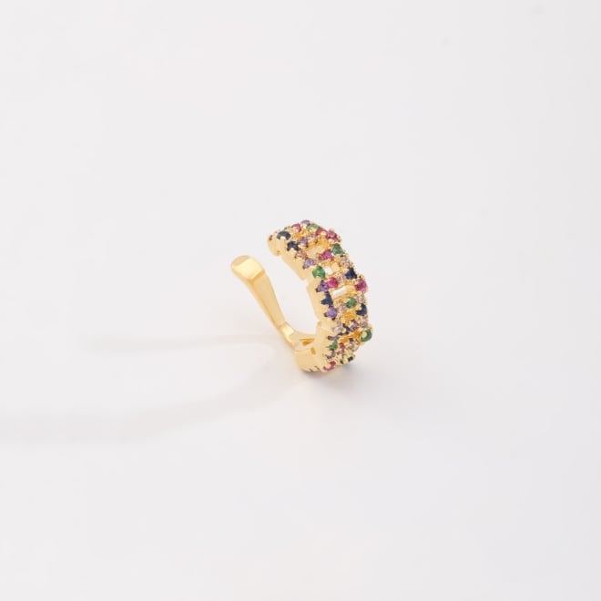 OUTPC-0182 PIERCING FAKE BANHADO A OURO 18K EM ZIRCÔNIAS COLORIDAS