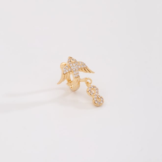 OUTPC-0219 PIERCING FAKE BANHADO A OURO 18K COM PINGENTE DE ESPÍRITO SANTO CRAVEJADO EM ZIRCÔNIAS